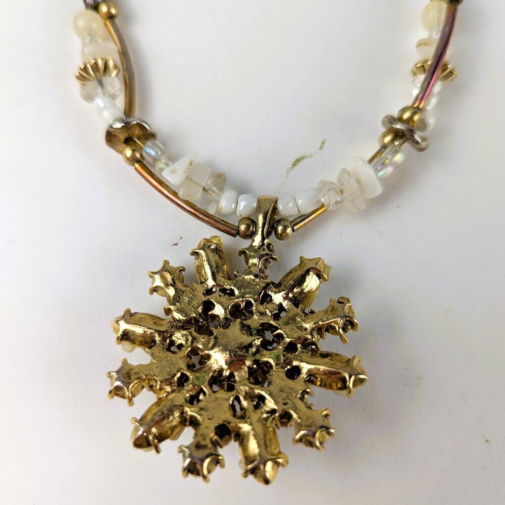 Wood/Rock/Rhinestone Beaded Pendant Necklace - Picture 5 of 5